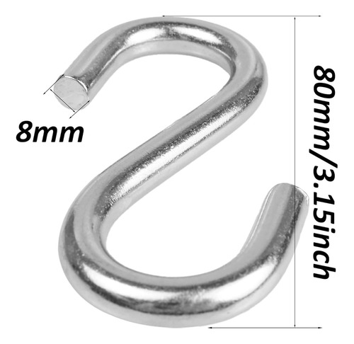 6 Ganchos En S De Acero Inoxidable 304 De 8 Cm De Alta Resis