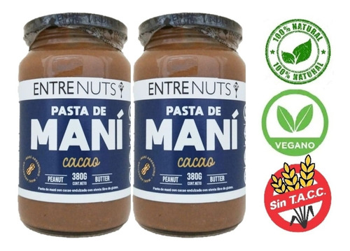 Pasta De Mani Cacao Sin Tacc Vegano Entre Nuts 380gr Pack X2