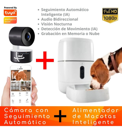 Imagen 1 de 9 de Kit Alimentador Mascotas+cámara Wifi Seguimiento Automático