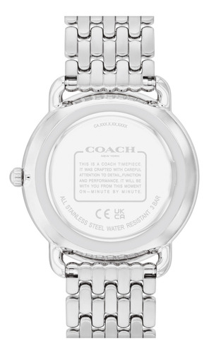Coach Reloj Para Mujer Elliot 14504516 Brazalete Plata 87mm Bisel Plateado Fondo Beige