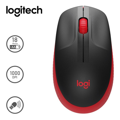 Mouse Logitech Inalámbrico M190 Negro - Rojo
