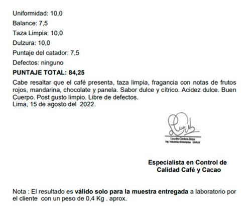 Café De Especialidad 84 Ptos X 250grs