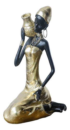 Elegante Escultura De Dama Africana Para 21,5x12x12cm