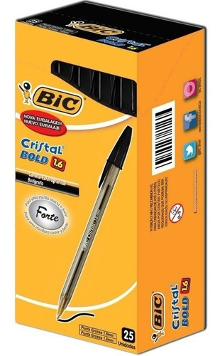 Boligrafo Bic Cristal Bold 1.6mm Intenso Color Negro X 25un.
