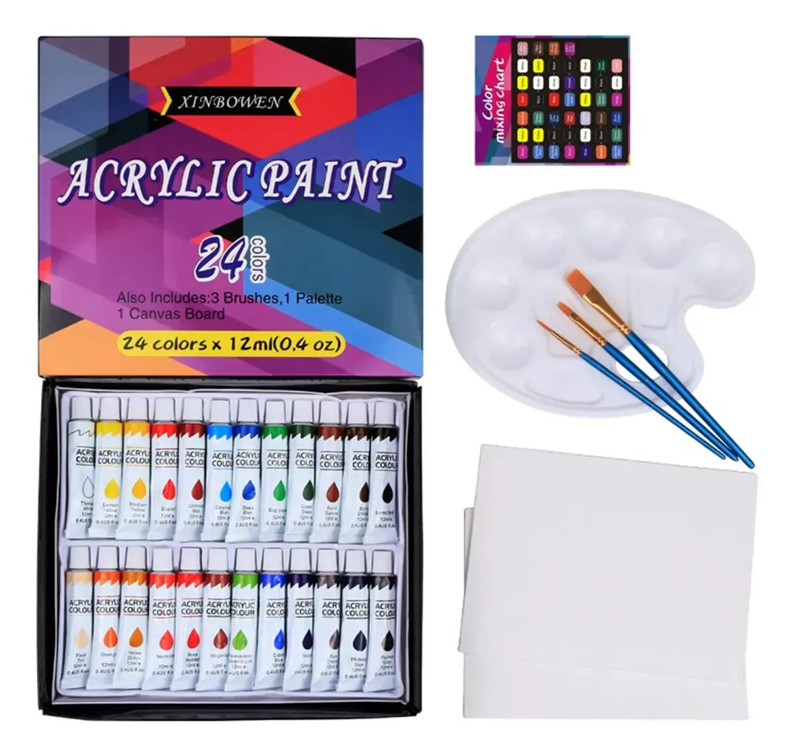30pz Kit De Pintura Acrílica 24 Colores Set Arte Profesional Multicolor