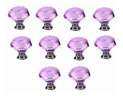 10 Tiradores Muebles Cristal Pomos Cajones Violeta