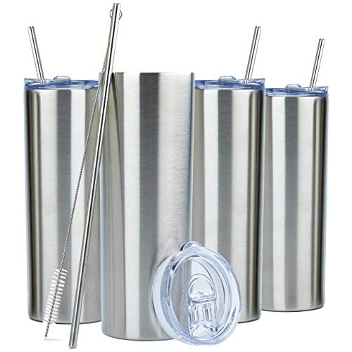 Skinny Tumblers (4 Pack) 20oz Stainless Steel Double Wall In
