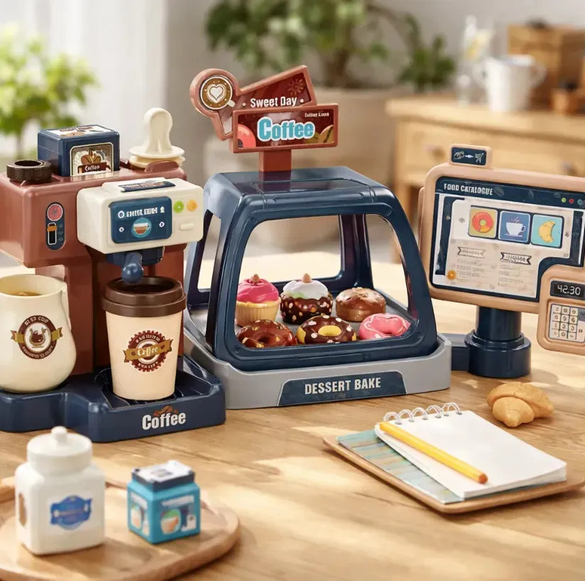 Set de Caja Registradora para Niños con Cafetera de Juguete y Postres