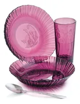Comprar Set 12 Piezas Vajilla Platos Vasos Cubiertos Vidrio Morado