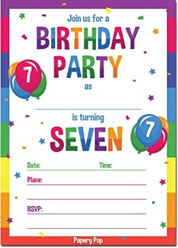 7 A Fiesta De Cumpleaños Invitaciones Con Sobres 15