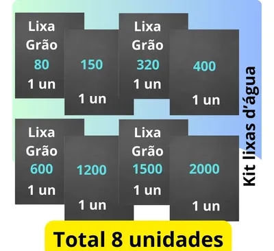 Lixa 80 150 320 400 600 1200 1500 2000 Kit 1 Folha De Cada 802000