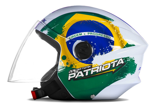 Capacete Bandeira Do Brasil New Liberty 3 Patriota Branco 58 Desenho New Liberty Trhee 3 Patriota Bandeira do Brasil Branco e Verde Com Viseira Transparente