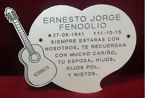 Placa Recordatoria Cementerio 21x15 Corazon Guitarra Acero
