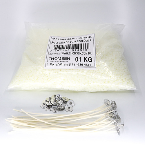 Kit 1 Kg Parafina Cera Soja + 20 Pavios 18cm + 10 Ilhos