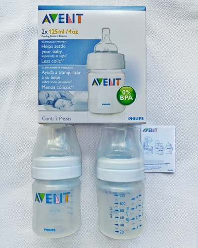 Imagen 2 de 2 de Set De 2 Biberones / Teteros 4 Oz 125ml, Marca Avent