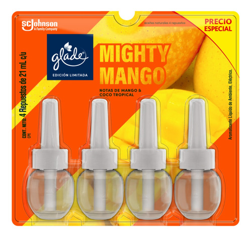 Glade Aceites Naturales 4 Repuestos  Mighty Mango 84ml