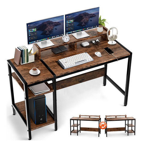 Escritorio Para Computadora,Furrific Escritorio Con Estante Removible,Escritorio de computadora de doble capa con soporte para computadora moderno Escritorio Para Oficina En Casa100 X 76 X 45cm