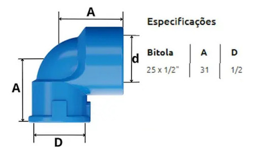 Joelho Azul Soldável X Rosca Bucha Latão 90º 25 X 1/2 Shiva