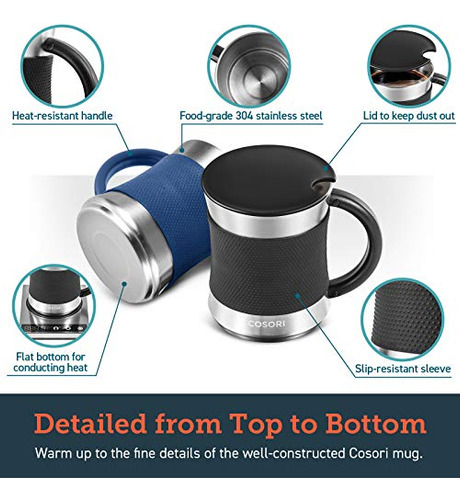 Taza De Caf Cosori, 17 Oz, Acero Inoxidable, Mango Resistent