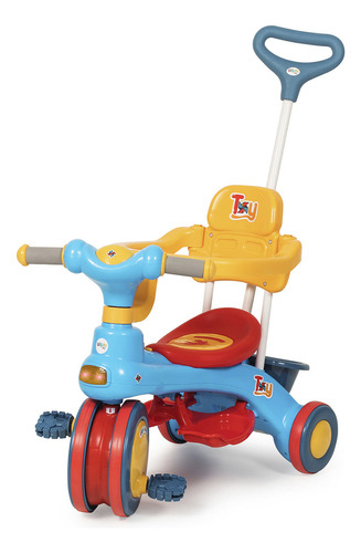 Triciclo Infantil Velotrol Com Guia E Haste Removível Até 30kg Toy Azul Urban Baby