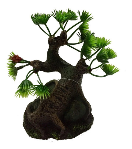 Adorno Resina Bonsai Árbol C/ Plantas 9x13x9cm Pecera Polypt