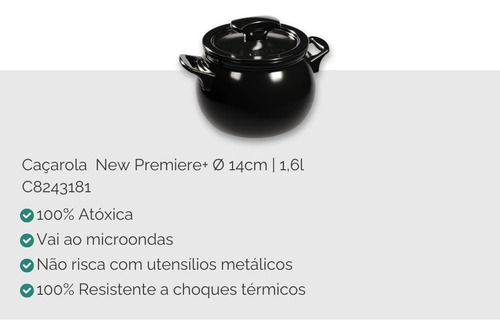 Conjunto Panelas Cerâmica New Premiere Joy 5 Pcs - Preto - Ceraflame