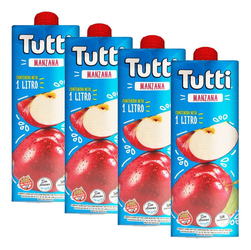 Jugo De Manzana Dietetica Tutti Sin Tacc Ni Azucar 1l X4 