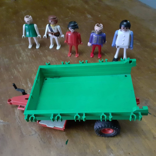 Lote De Playmobil  Antiguo. Carrito Con 5 Muñecos.