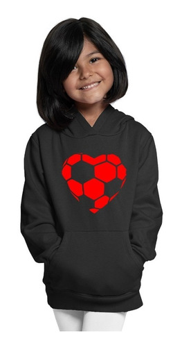 Sudadera Infantil Negra Estampada De Corazon Balon Futbol