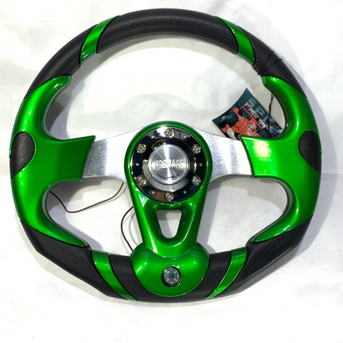 Volante Deportivo Tuning Racing Auto Brujula Verde Vdv32-6