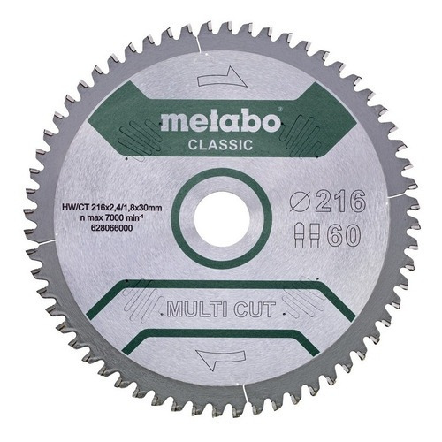 Hoja Disco Sierra Circular 210 X 30mm 60d Multicut Metabo