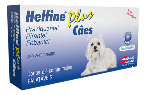 Helfine Plus Para Cães Vermífugo Agener - 4 Comprimidos