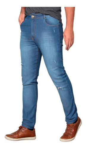 Calça Jeans Skinny Slim Fit Elastano Rasgada Lisa Premium