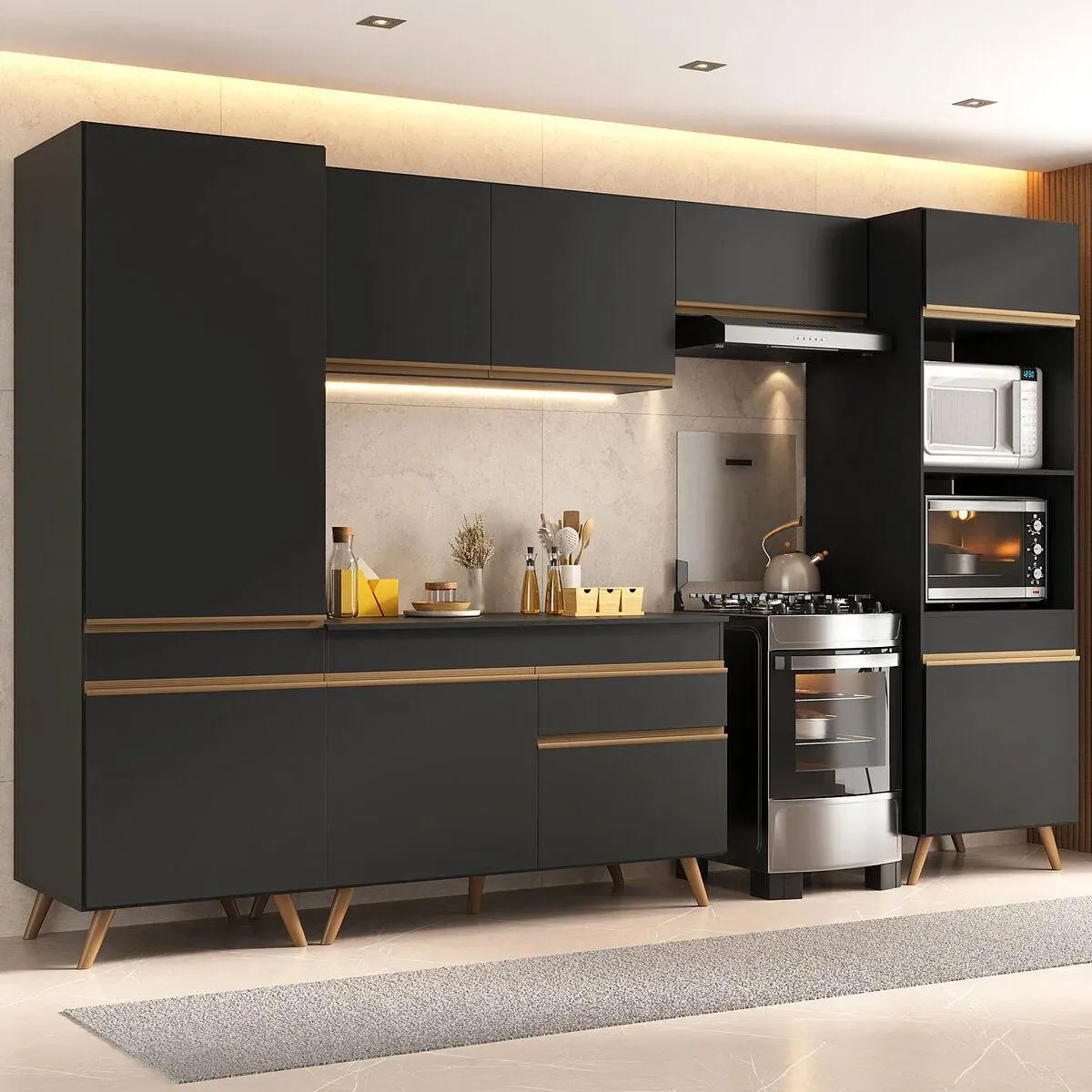 Armário Cozinha Modulada Completa 314cm com Balcão Veneza Multimóveis MP3756