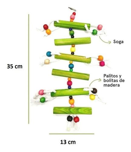 Imagen 4 de 9 de Juguete P/ Loro Madera Pericos Percha Pajaros Grandes Zootec