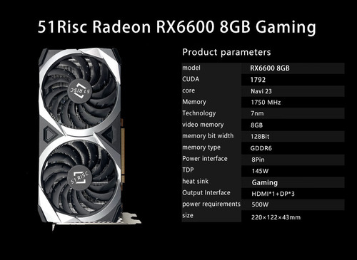 Tarjeta Gráfica Amd 51risc Rx6600 8g 1792sp 128bit Gddr6