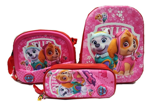 Kit Morral Skye Paw Patrol Prescolar Guardería + Lonchera 