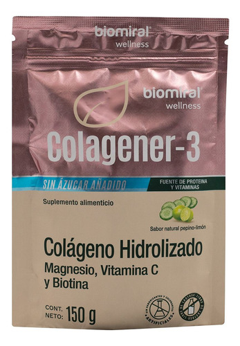 Biomiral Wellness Colagener 3 Suplemento En Polvo Sabor Pepino - Limón
