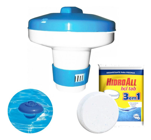 Kit Mini Flutuador + 1 Pastilha De Cloro 200 G Para Piscinas