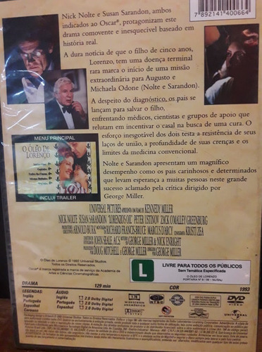 Imagem 2 de 5 de Dvd - O Óleo De Lorenzo - Lacrado