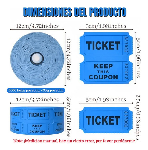 2000 Tickets En Rollo Foliado Boletos Entradas Fiesta Azul