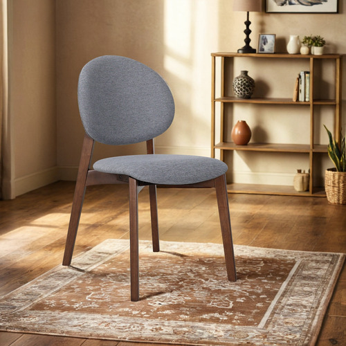 Silla Comedor Madera Nogal Tapiz Gris Minimalista Moderna