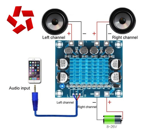 Modulo Amplificador Som Tpa3110 Estéreo 2 Canais 30w + 30w