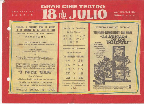 1965 Programa Gran Cine Teatro 18 De Julio Montevideo