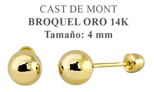 Broquel Dormilona 4mm Bola Arete Para Bebe  Oro Amarillo 14k