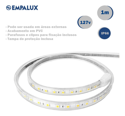 Fita Led 4,8w 127v Ip66 1mt Branco Quente Com Driver