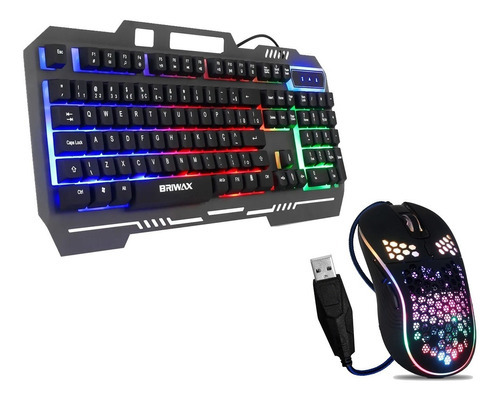 Kit Teclado Mouse Gamer Semi Mecânico Iluminado Pc Abnt2 Usb Cor do mouse Preto Cor do teclado Preto