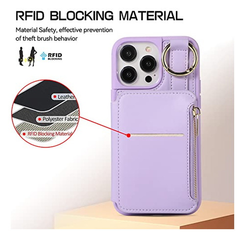 Funda Cartera Para iPhone 15 Pro Morado 6.1 PuLG Piel Sin-11