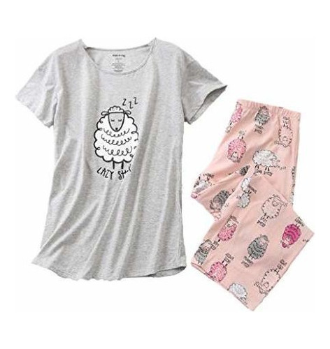 Pijama Para Mujer Con Pantalones Capri Y Camisetas Cortas De