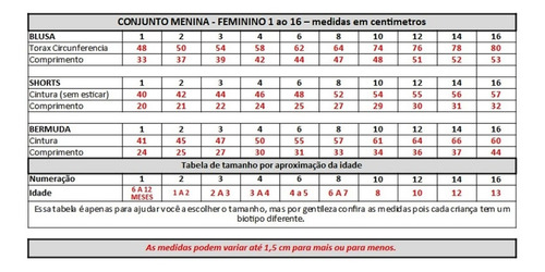 Kit 5 Conjunto Infantil Juvenil Menina Roupa Feminina 1 A 14